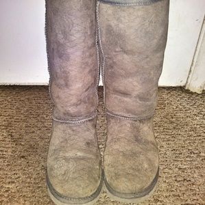 Classic Tall Gray Ugg Boots with Floral Detail